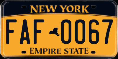 NY license plate FAF0067