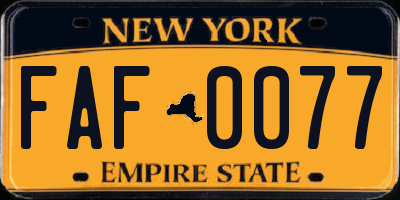 NY license plate FAF0077