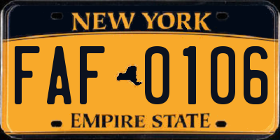 NY license plate FAF0106