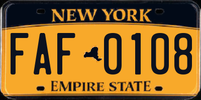 NY license plate FAF0108