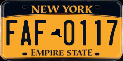 NY license plate FAF0117