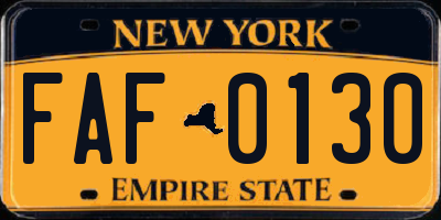 NY license plate FAF0130