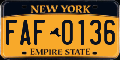 NY license plate FAF0136