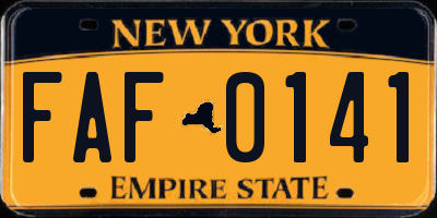 NY license plate FAF0141
