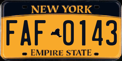NY license plate FAF0143