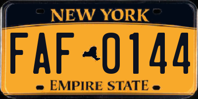 NY license plate FAF0144