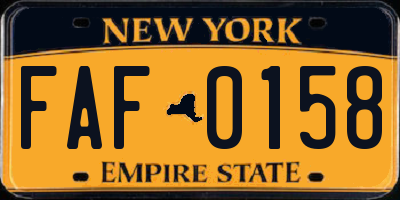 NY license plate FAF0158