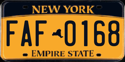 NY license plate FAF0168