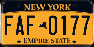 NY license plate FAF0177