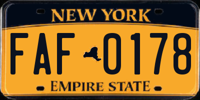 NY license plate FAF0178