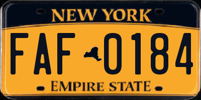 NY license plate FAF0184