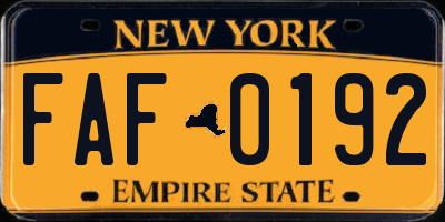 NY license plate FAF0192
