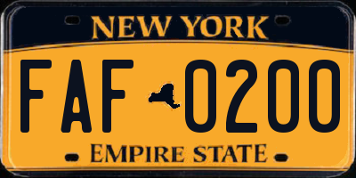 NY license plate FAF0200