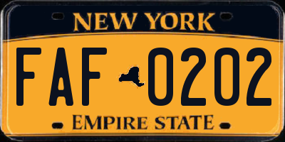 NY license plate FAF0202