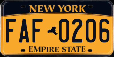 NY license plate FAF0206