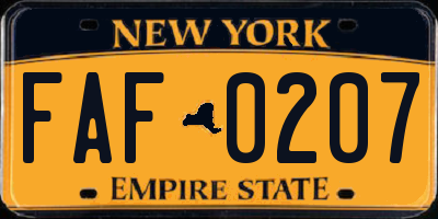 NY license plate FAF0207