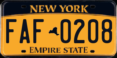 NY license plate FAF0208