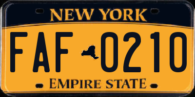 NY license plate FAF0210