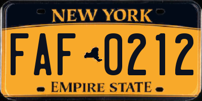 NY license plate FAF0212