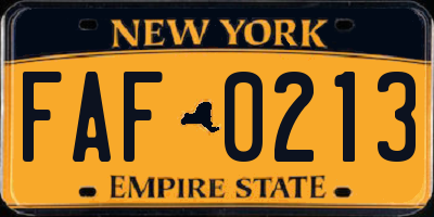 NY license plate FAF0213