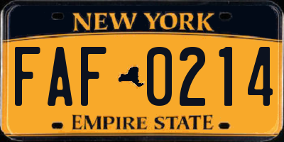 NY license plate FAF0214