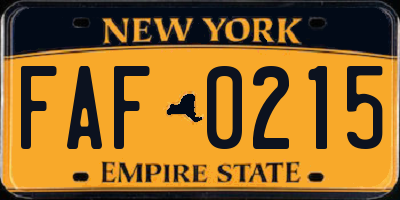 NY license plate FAF0215