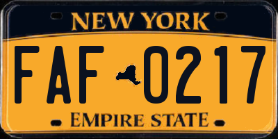 NY license plate FAF0217