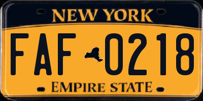 NY license plate FAF0218