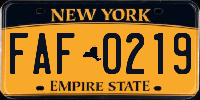 NY license plate FAF0219