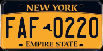 NY license plate FAF0220