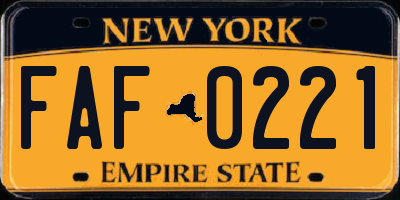 NY license plate FAF0221