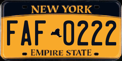 NY license plate FAF0222