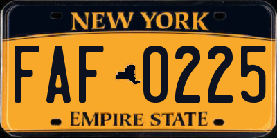 NY license plate FAF0225