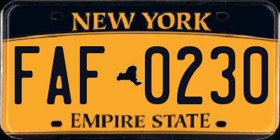 NY license plate FAF0230