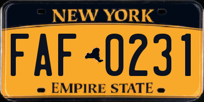 NY license plate FAF0231