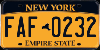 NY license plate FAF0232