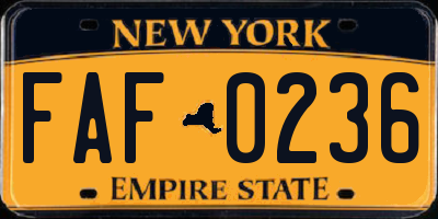 NY license plate FAF0236