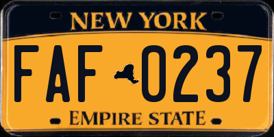 NY license plate FAF0237