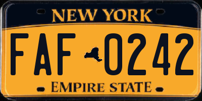 NY license plate FAF0242