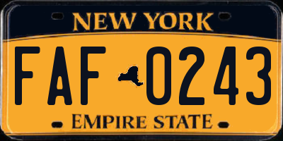 NY license plate FAF0243