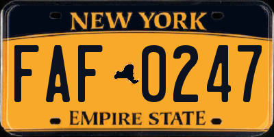 NY license plate FAF0247