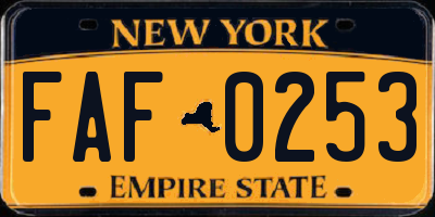 NY license plate FAF0253