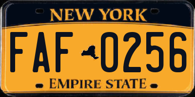 NY license plate FAF0256