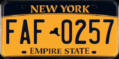 NY license plate FAF0257