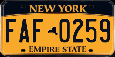 NY license plate FAF0259