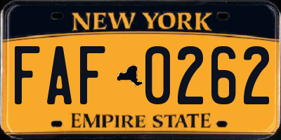 NY license plate FAF0262