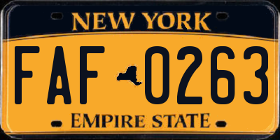 NY license plate FAF0263