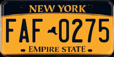 NY license plate FAF0275