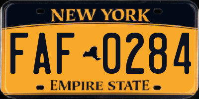 NY license plate FAF0284