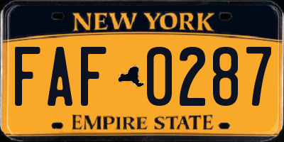 NY license plate FAF0287